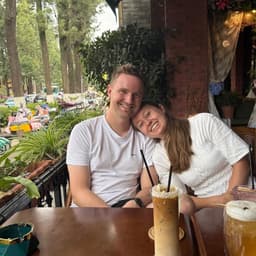 Fabian with his girlfriend at a café